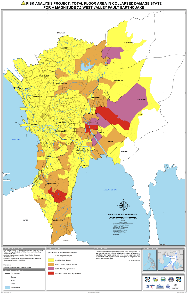risk analysis project: total floor area in a collapsed damage state for a Big One scenario.